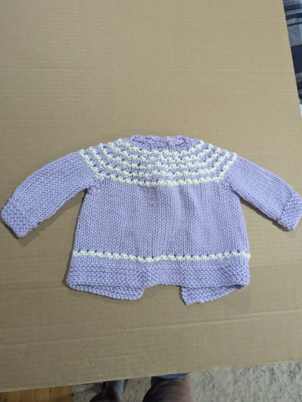Handmade Purple White Accent Handmade Crochet Baby Girl Cardigan Sweater *6-12mo - Picture 6 of 11